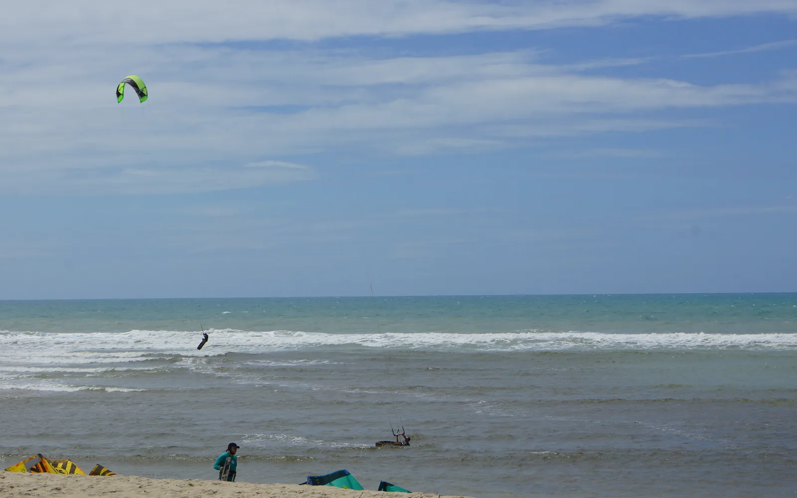 Kitesurfer riding near the beach in Ceará, Brazil — illustrative image